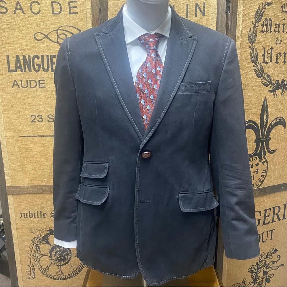 Robert Graham Charcoal Cotton Twill Blazer, 40R
